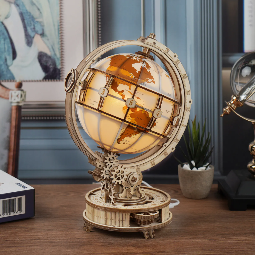 Wooden rotatable Globe Decor